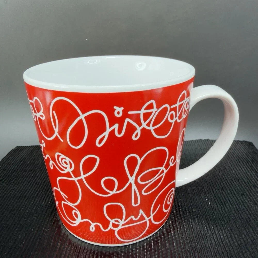 Crate And Barrel Christmas Mug Cup Jingle Bells Mistletoe Candy Cane Set 2 Mugs